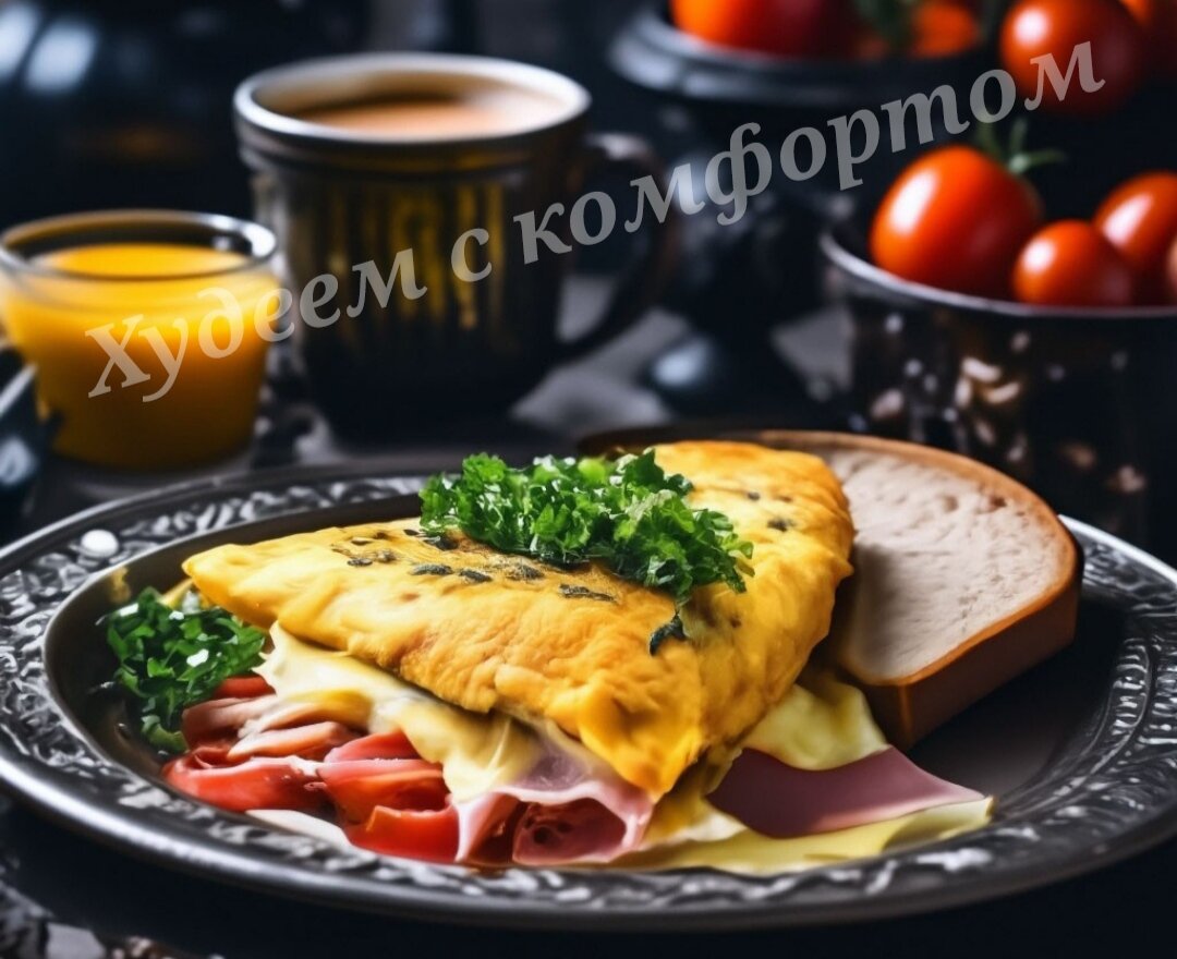 Омлет с ветчиной и помидорами