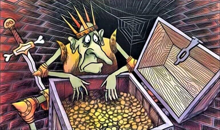 Примерно вот так я чахну над своим златом. Только вместо сундука золота, у меня смартфон с приложениями банков-брокеров, показывающих мое богатство!