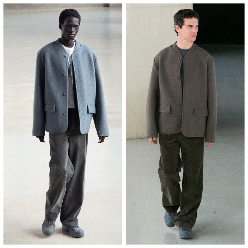 это бренд Rier зимний показ, тут хорошо видно, что я имею ввиду под сложным оттенком базового цвета и контрастом фактуры. В других брендах тенденция такая же, но менее очевидная и наглядная. 