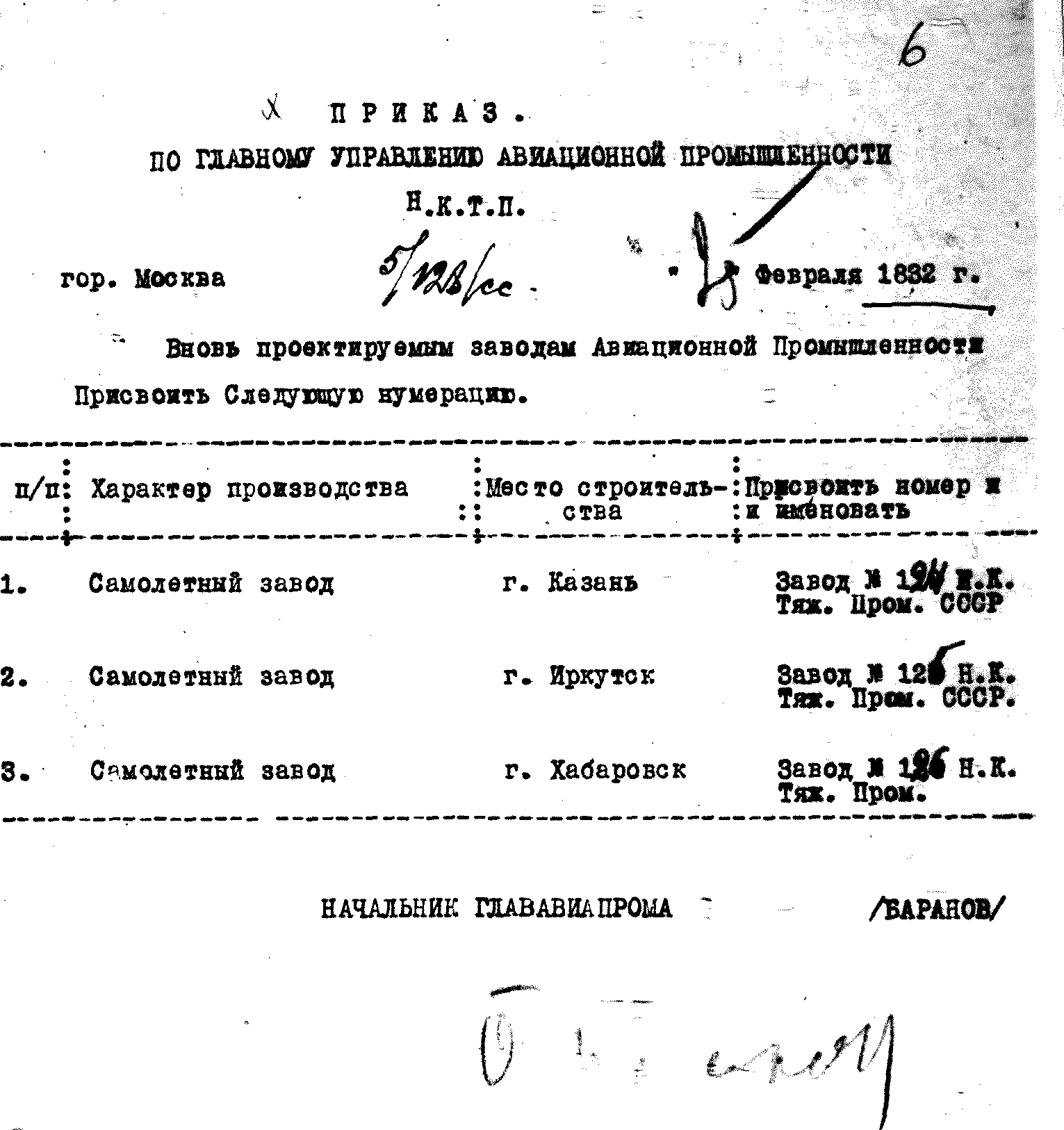 Приказ о строительстве завода