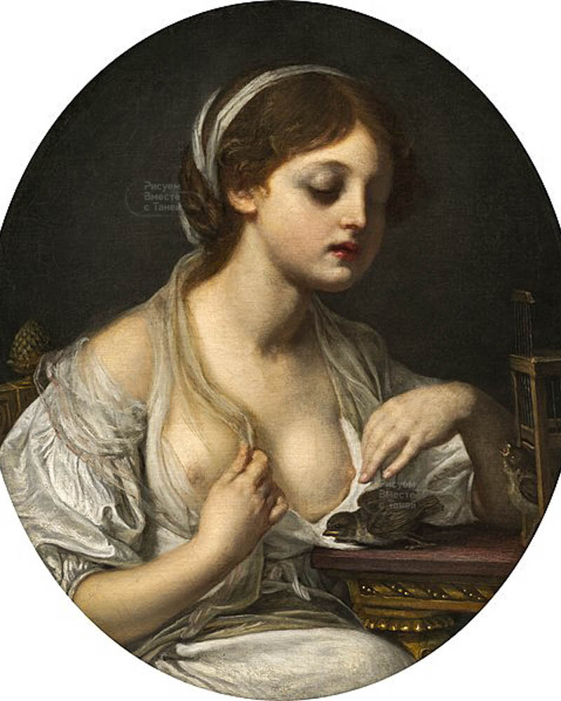 Круг Жана-Батиста Греза, Девушка с птицами, ок. 1780-1782