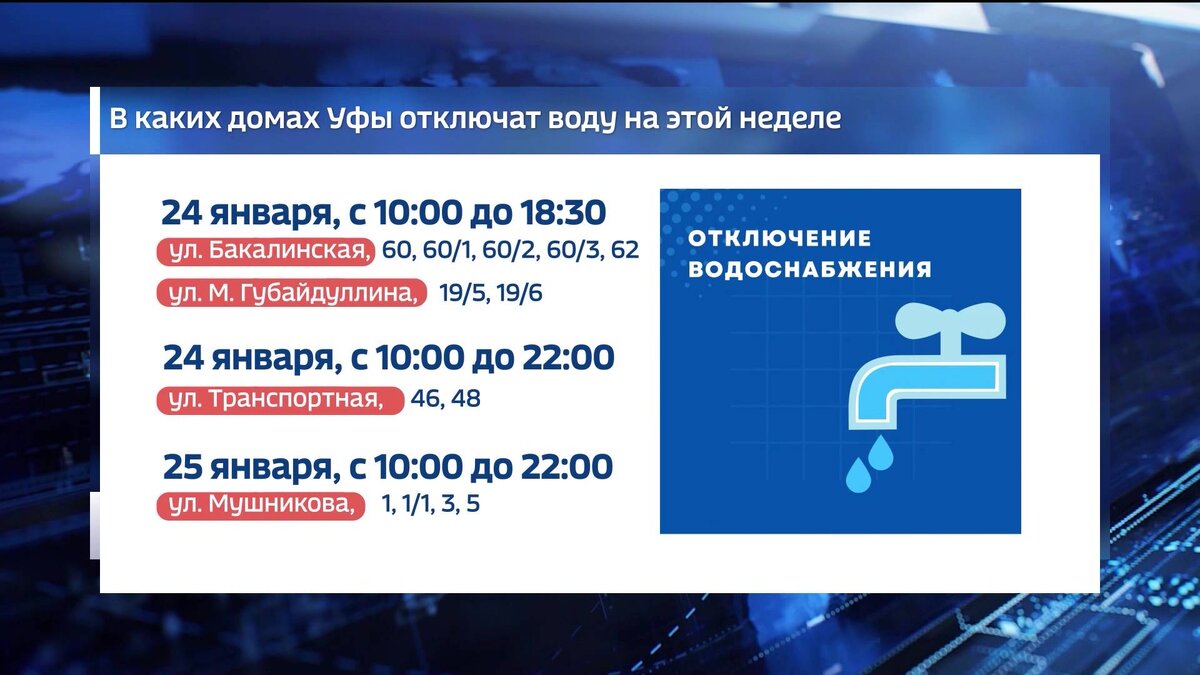    "Уфаводоканал" опубликовал график отключений горячей и холодной воды в городе на этой неделе