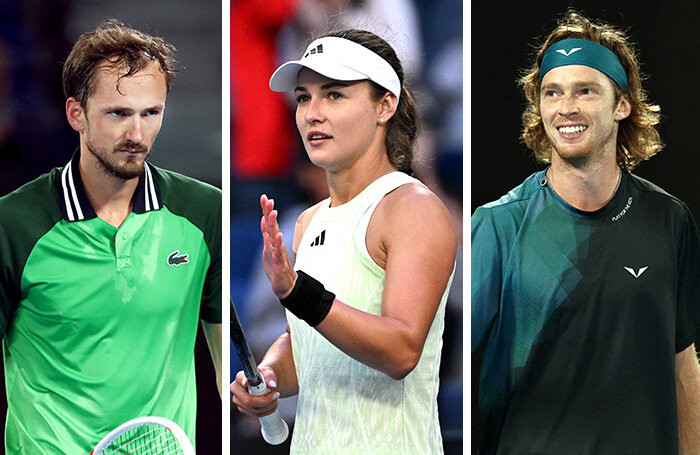    Даниил Медведев, Анна Калинская, Андрей Рублев (слева направо).Eloisa Lopez/Tracey Nearmy/Reuters