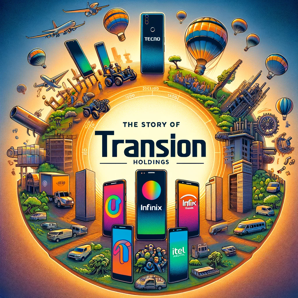 Эта иллюстрация демонстрирует эволюцию Transsion Holdings от скромного стартапа до глобальной силы в индустрии мобильных телефонов. Изображение отражает суть пути компании и ее философию ориентации бренда на местные потребности