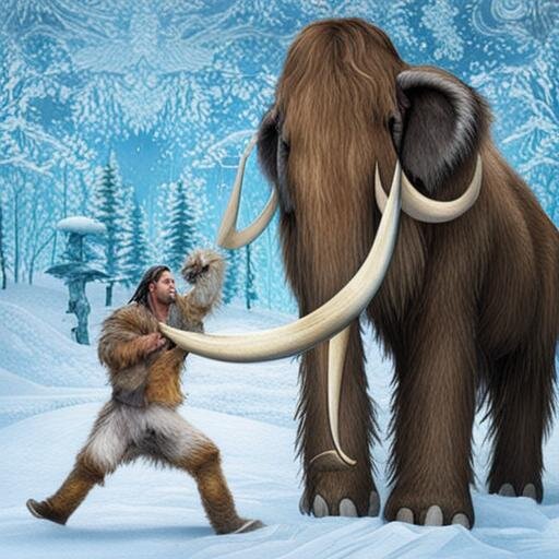 Охотник звбарывает мамонта в одиночку 