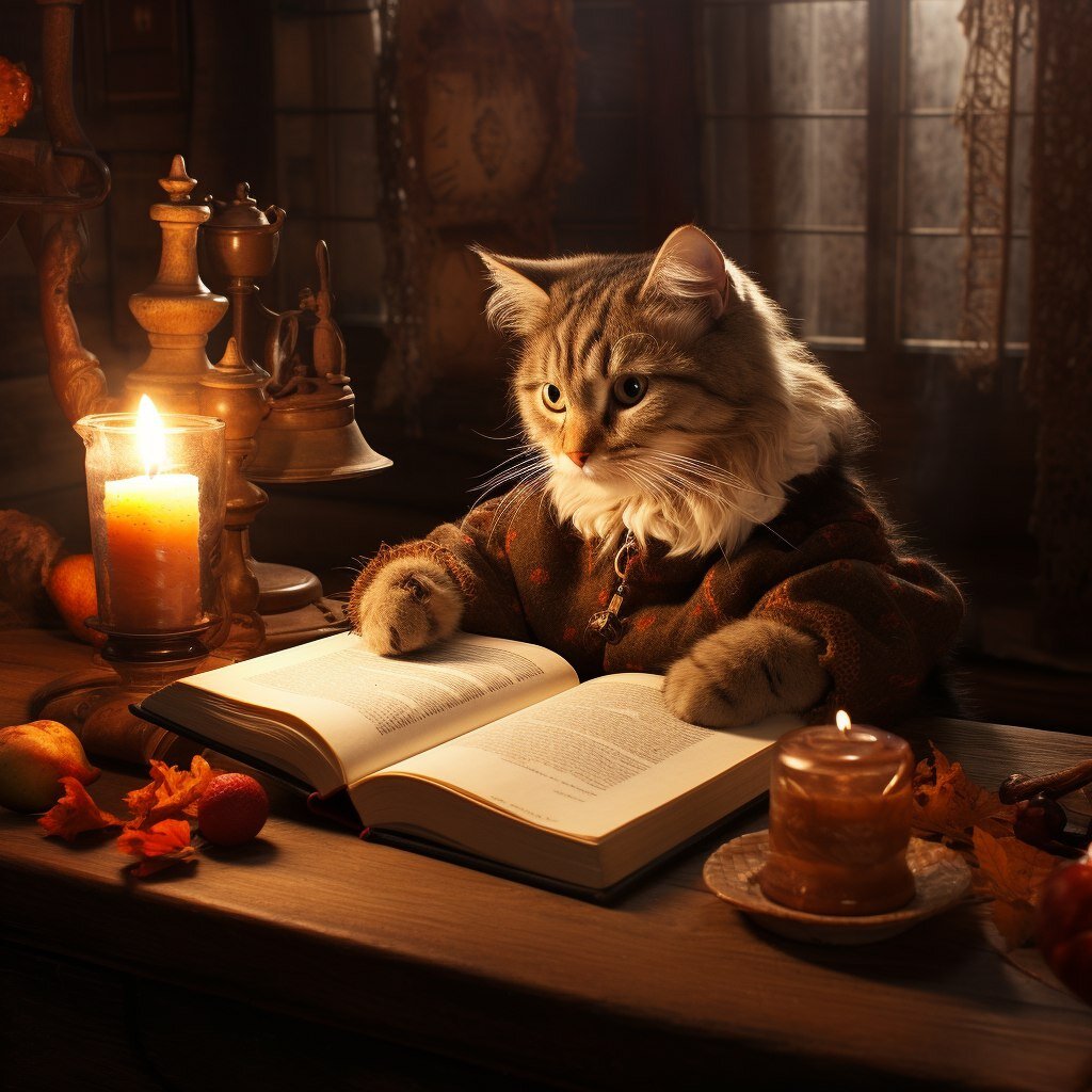 Кот пишет в дневнике. Нейросеть Midjourney.