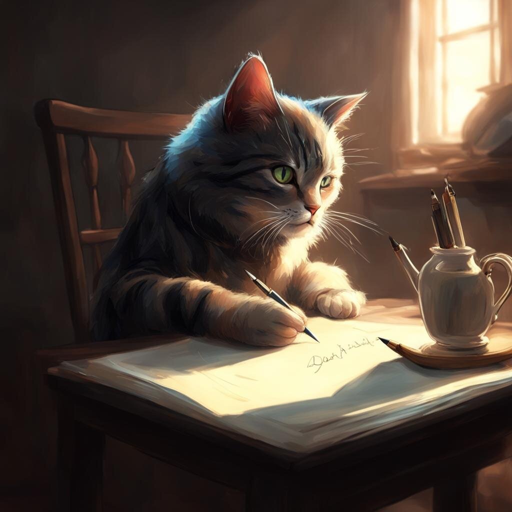 Кот пишет в дневнике. Нейросеть Kandinsky 3.0.