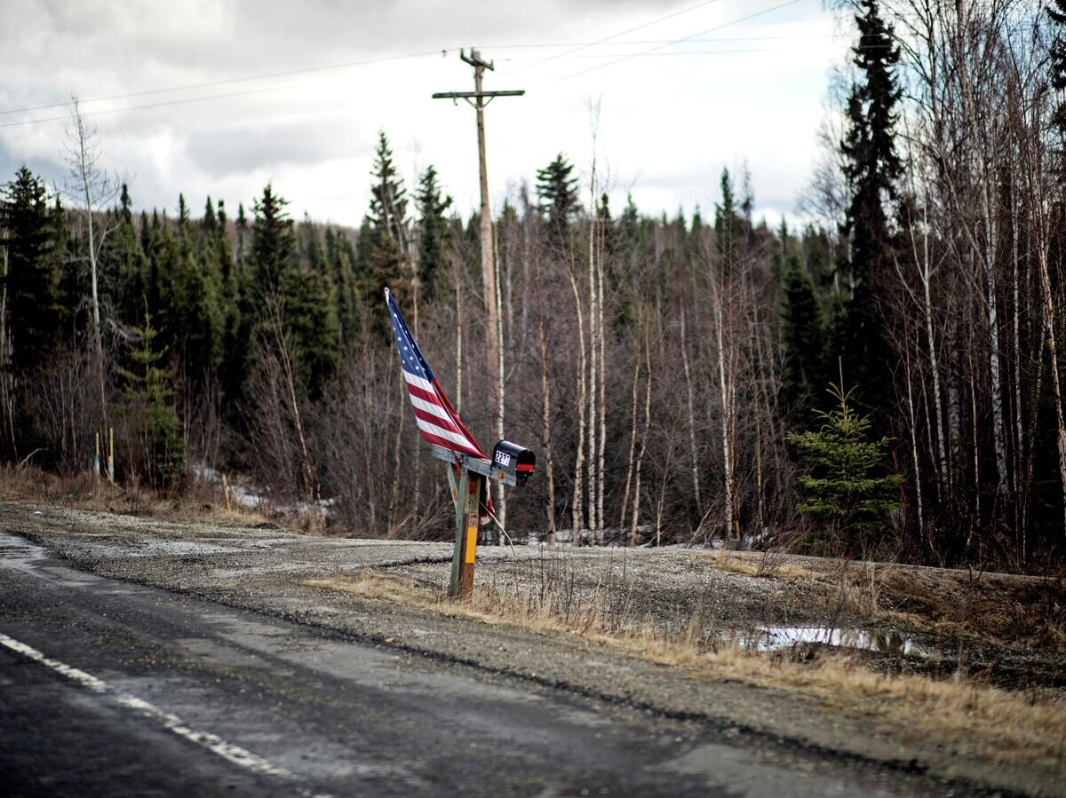    Американский флаг рядом с почтовым ящиком на дороге в штате Аляска© AP Photo / Rodrigo Abd