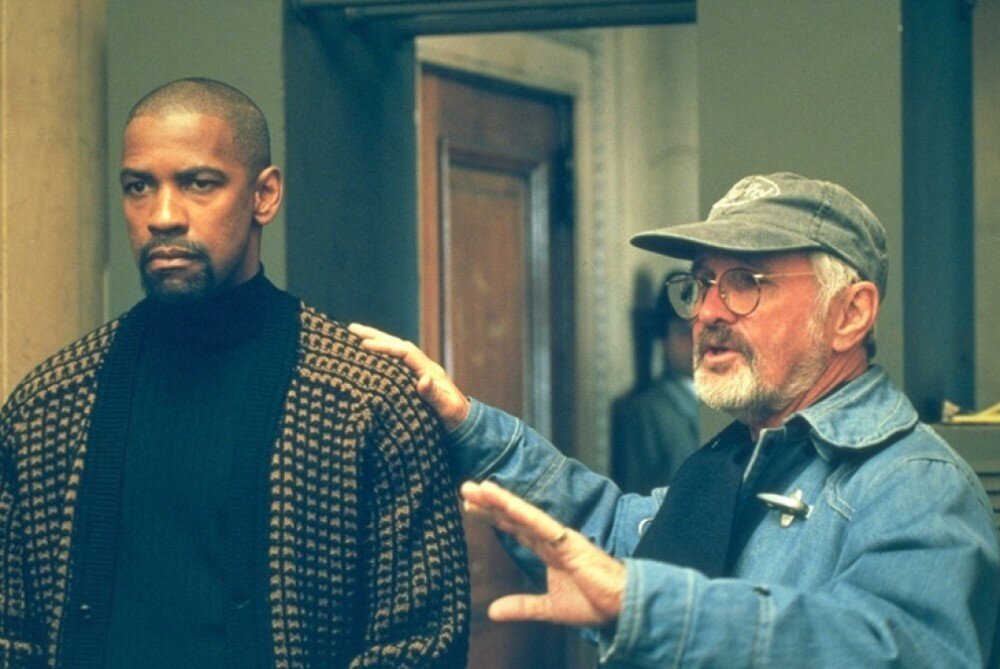     Дензел Вашингтон и Норман Джуисон, кадр со съемок фильма «Ураган» (1999)