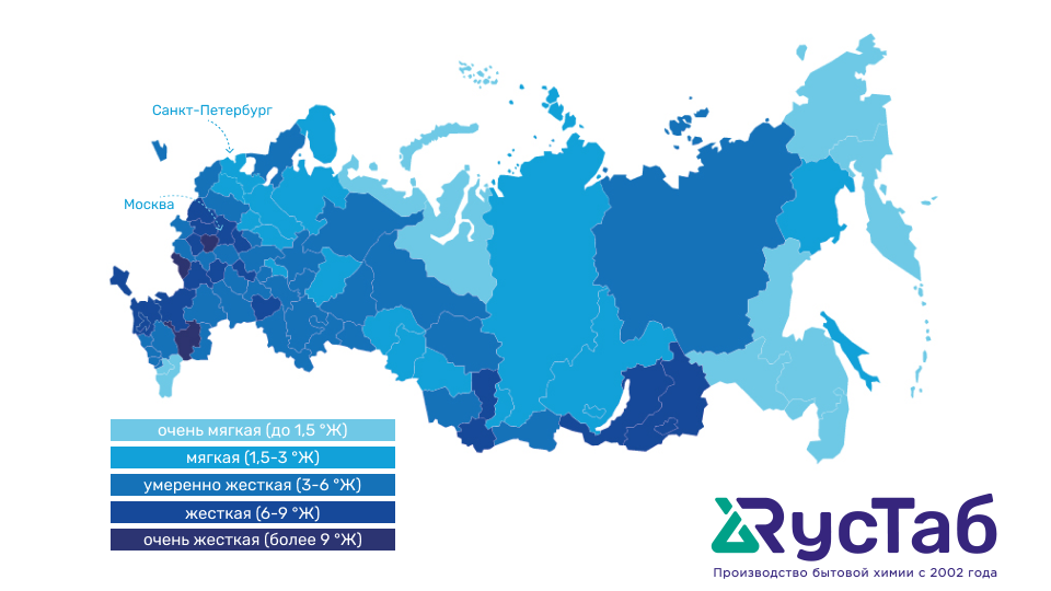                                          Карта жесткости воды в России по регионам