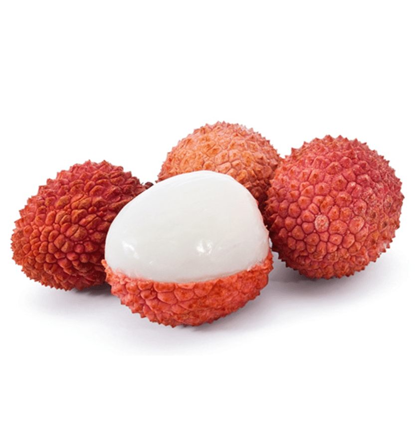 Lychee. Личи фрукт. Личи на белом фоне. Розовый личи.