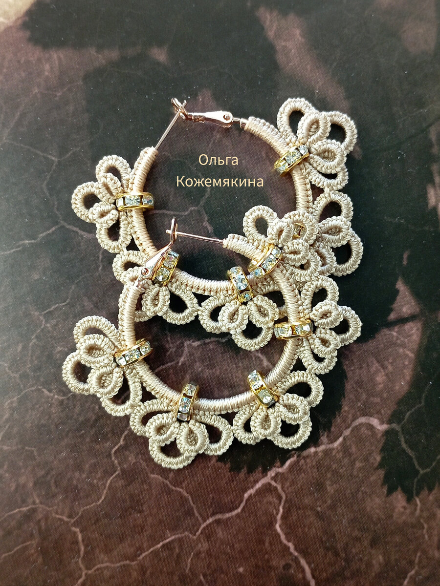 Серьги-кольца в технике Фриволите