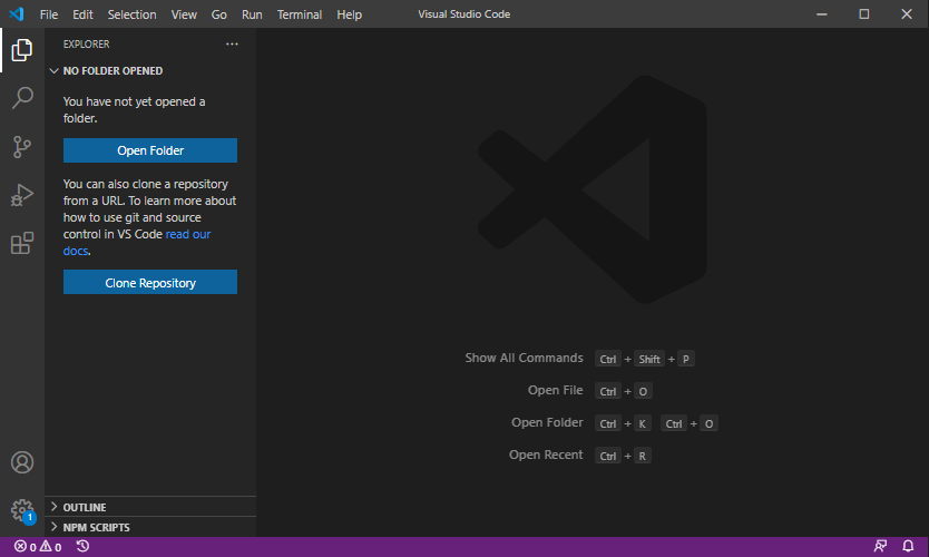 Окно открытого Visual Studio Code