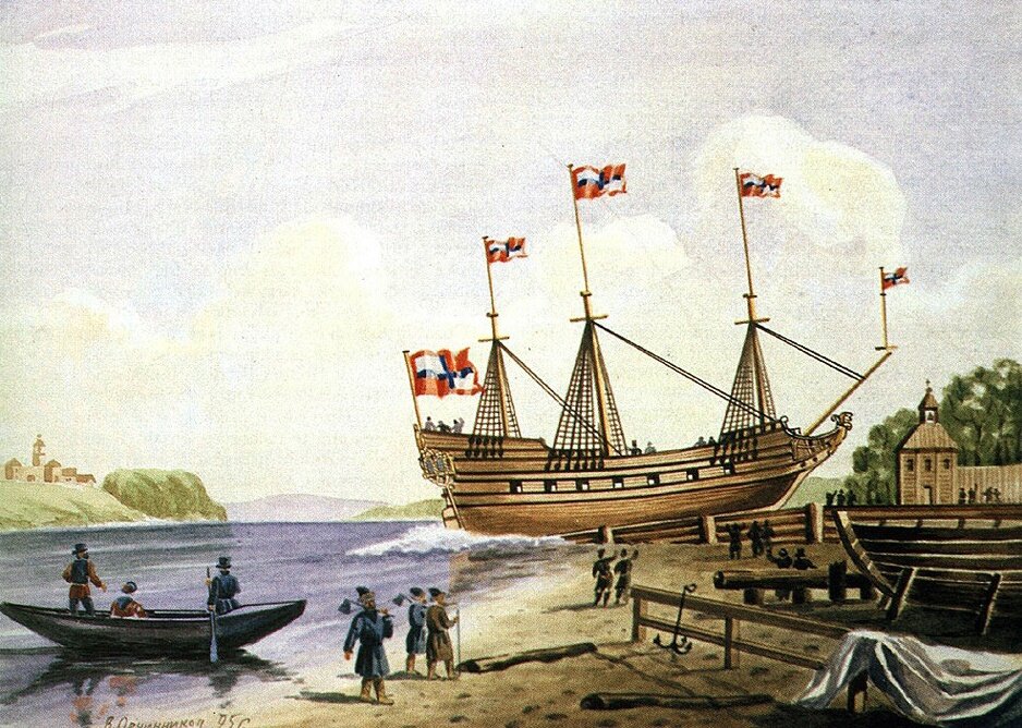 Флот петра 1 корабли. Первый военный корабль Петра 1 1692 года. Первый корабль Петра 1 на Плещеевом озере.