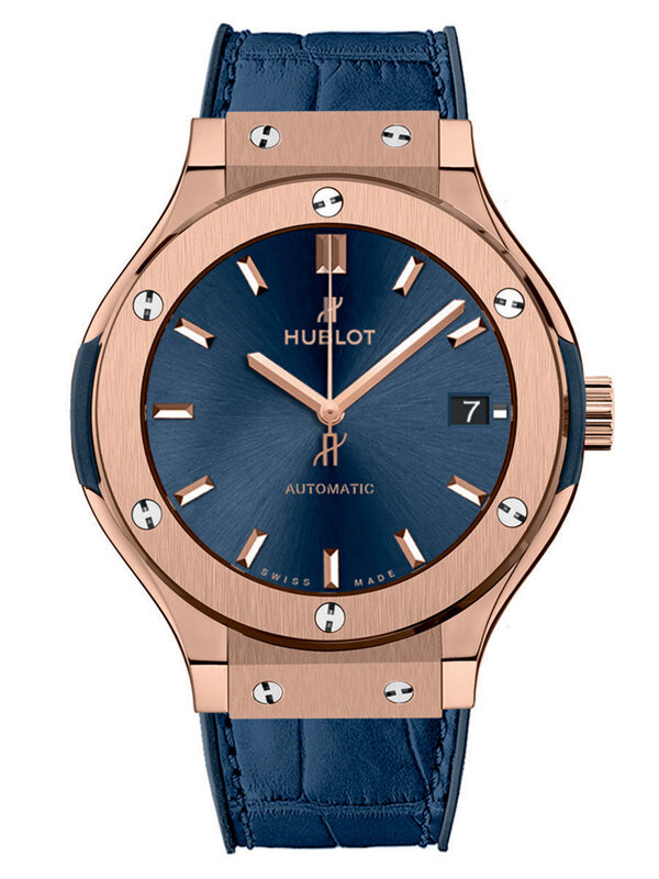 Часы Hublot Classic Fusion Blue King Gold в 42 мм корпусе из розового золота King Gold с указателем даты