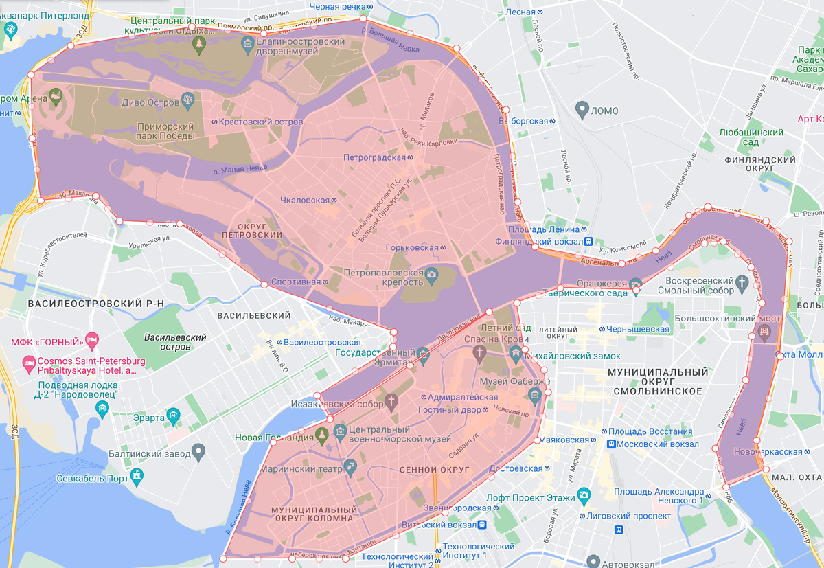 Примерные границы района ВВП, в котором будет запрещено плавание маломерных судов без AIS
