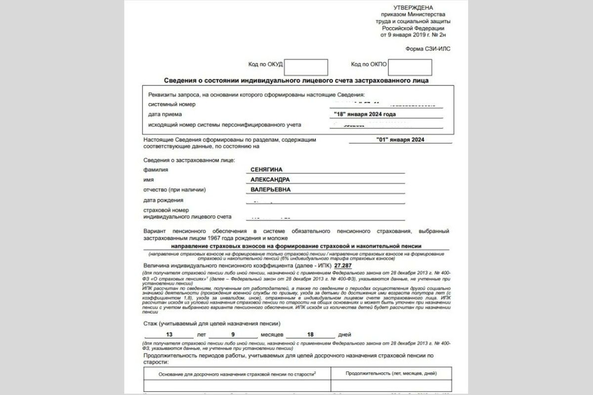 Так выглядит первый лист сведений о состоянии индивидуального лицевого счета. Скриншоты автора статьи📷
