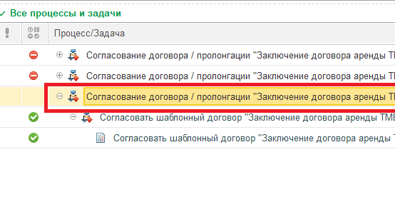 вкладка "Процессы и задачи" предмета согласования