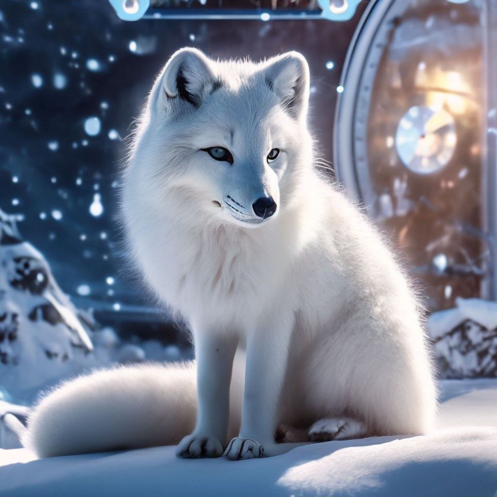 Пушистая белая лисичка, наступает...