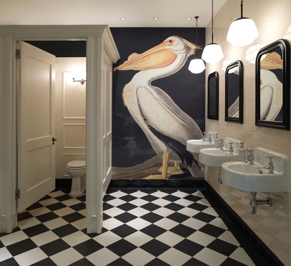 Затаившийся пеликан в туалете