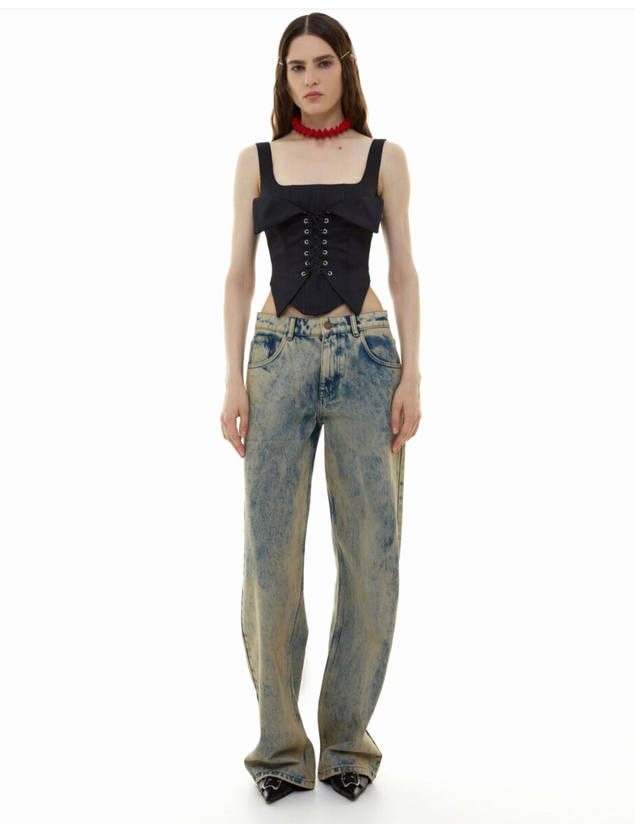 Выстиранные удлинённые джинсы 