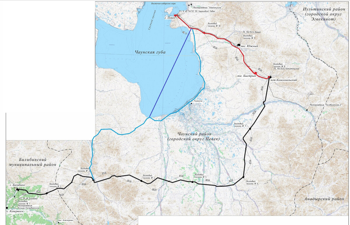 Красная линия - путь до Комсомолского. Синия и голубая - зимники.