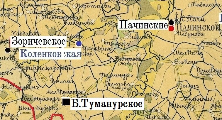 Больше-Туманурское земское училище на карте бывшего Яранского уезда. Обозначено, как введенное по Закону от 3 мая 1908 года по Проекту введения всеобщего начального образования в Яранском уезде вятской губернии.