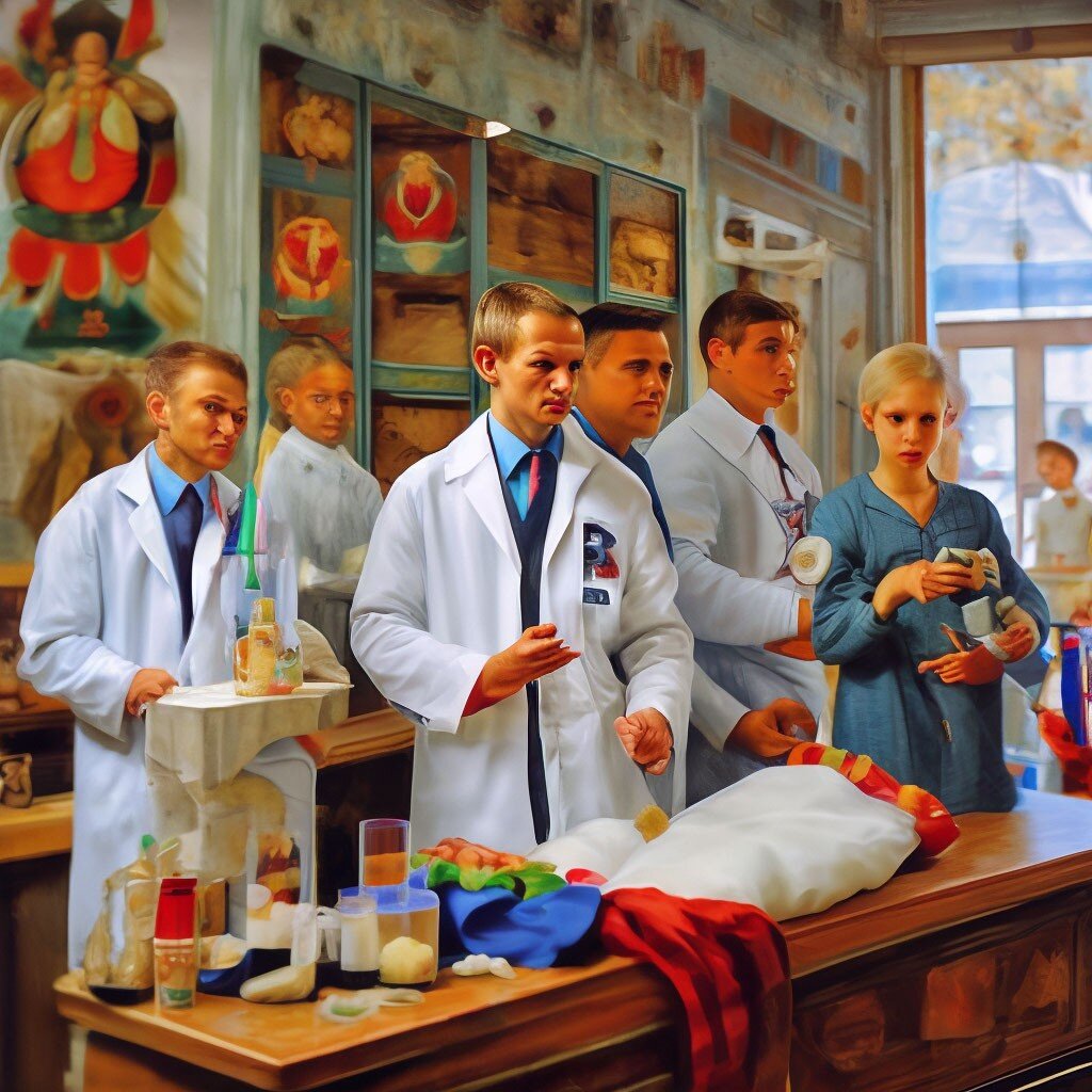 Как- то так видится Шедевруму бесплатная медицина и бесплатные врачи в нашей стране😁. Не хочется вдаваться в подробности, что там на столе завёрнутое лежит)).