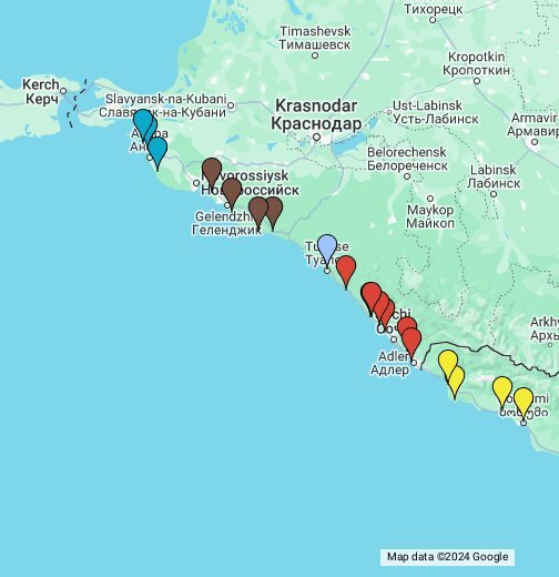 Карта курортов россии на черном море