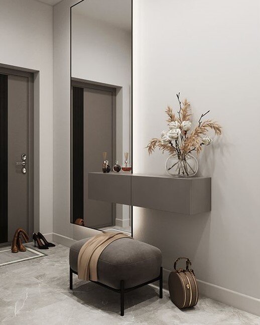 прихожая в коричневом цвете. интерьер коричневой прихожей. интерьер прихожей в квартире. интерьер коричневой прихожей. интерьер коридора.