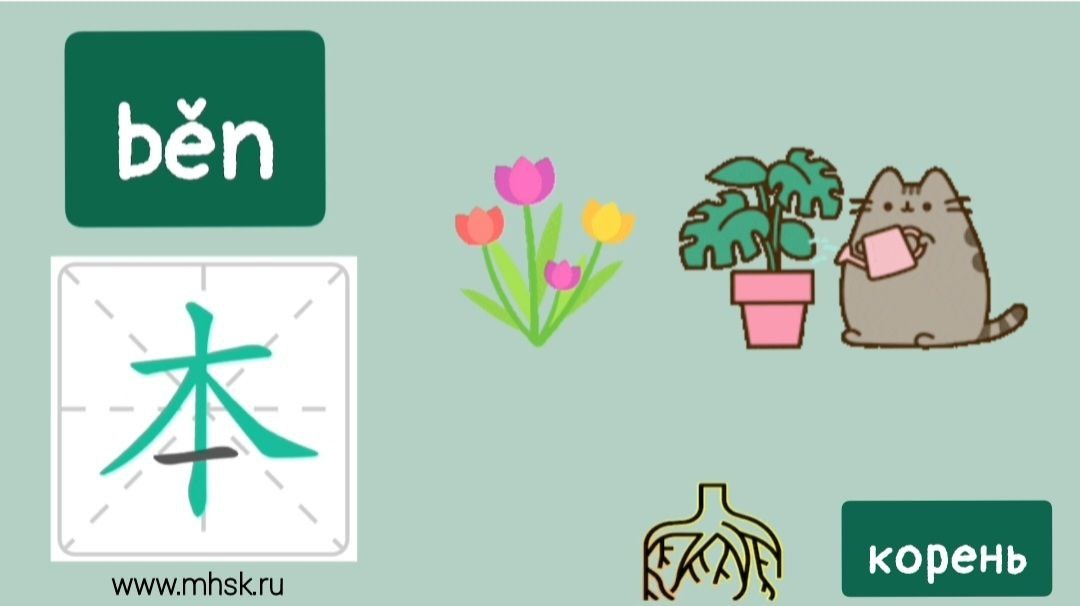 ИЕРОГЛИФ 本 běn СЧЕТНОЕ СЛОВО КОРЕНЬ