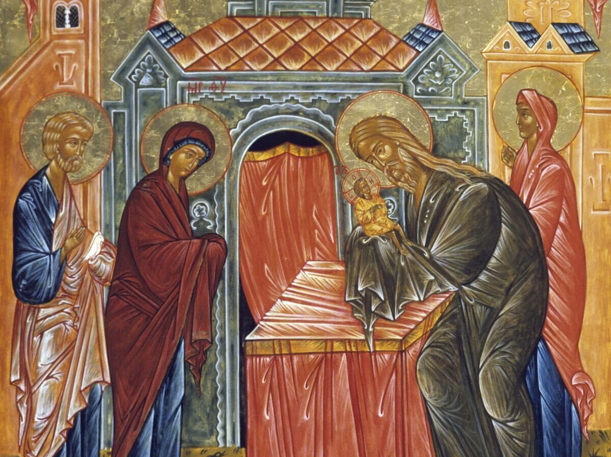    Репродукция иконы "Сретение". Выставка современной иконы© РИА Новости / Игорь Бойко