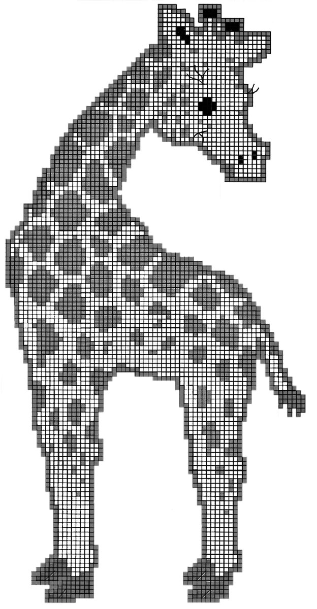 По просьбе Ирины нашла схему жирафа для жаккарда и преобразовала ее в схему для филейного вязания.