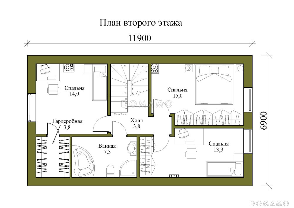 Проект дома с мансардой с 4 спальнями