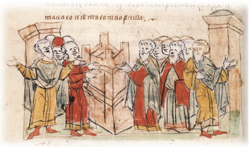 народное вече у славян на книжной миниатюре