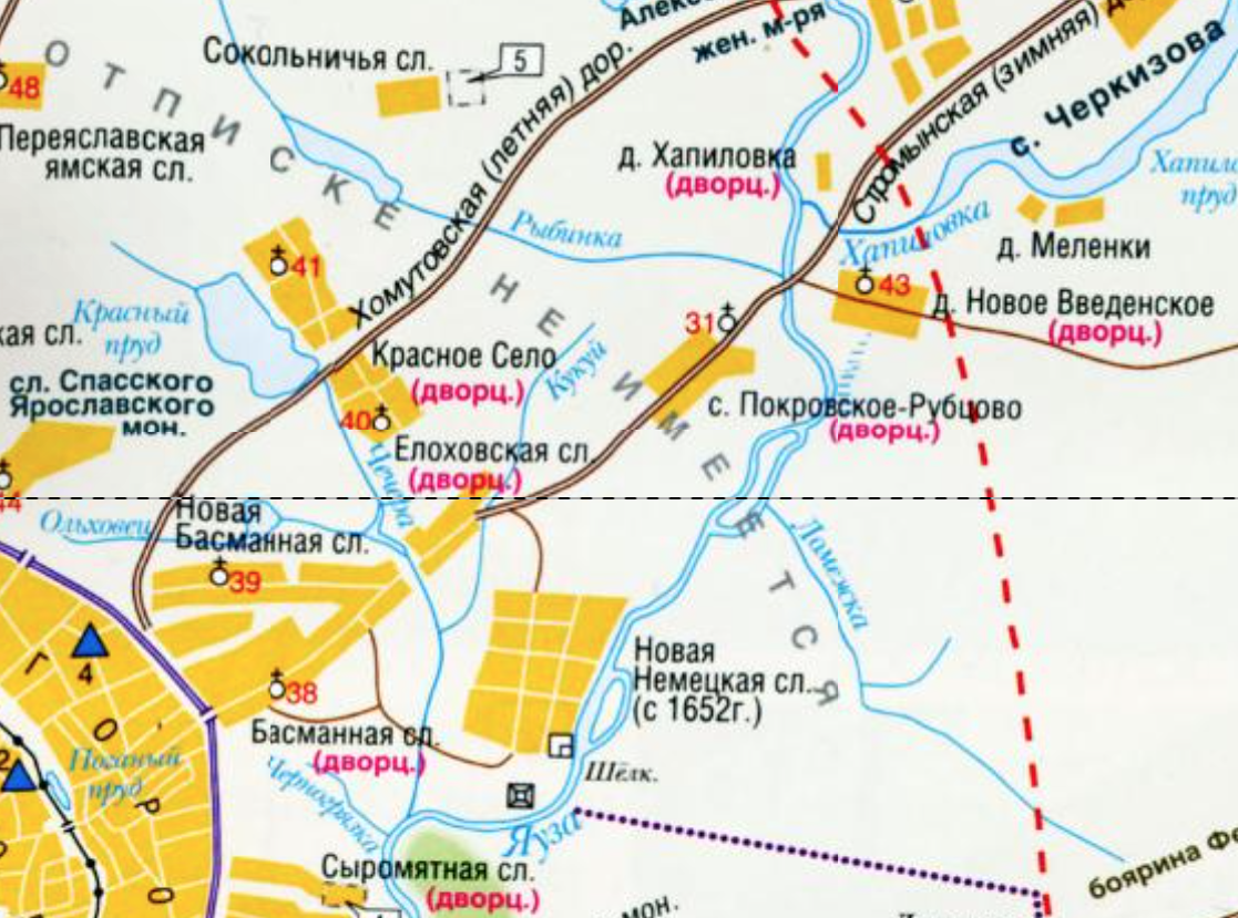 Село Покровское-Рубцово на восстановленной карте по данным на 1650 год. С сайта www.retromap.ru.