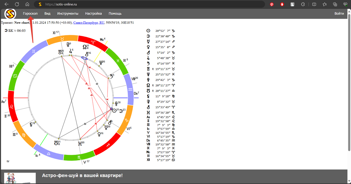 сделать натальную карту по дате рождения