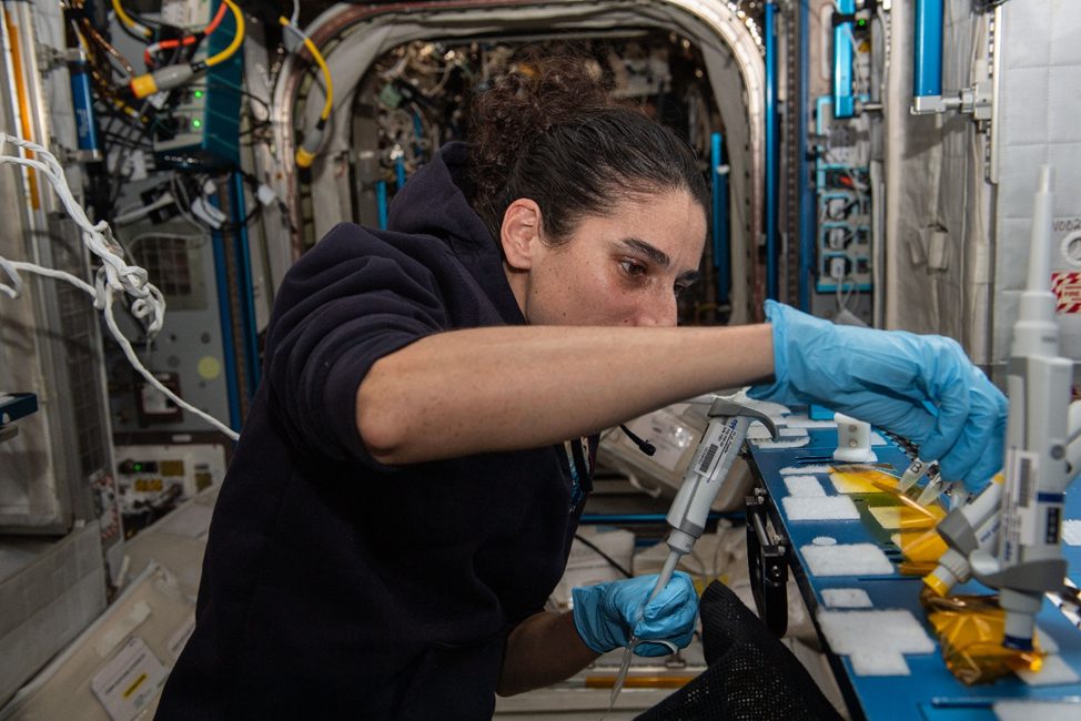 Джасмин Могбели проводит биотехнологические исследования на станции. Фото: nasa.blog.com 