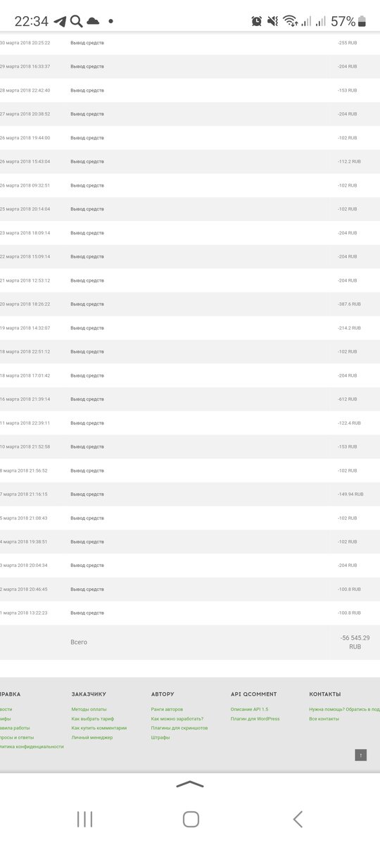 Мой заработок за несколько лет подработок. Скриншот из личного кабинета Qcomment
