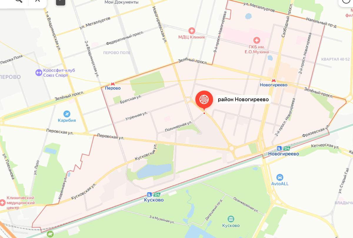 Район Новогиреево. Яндекс.Карты.