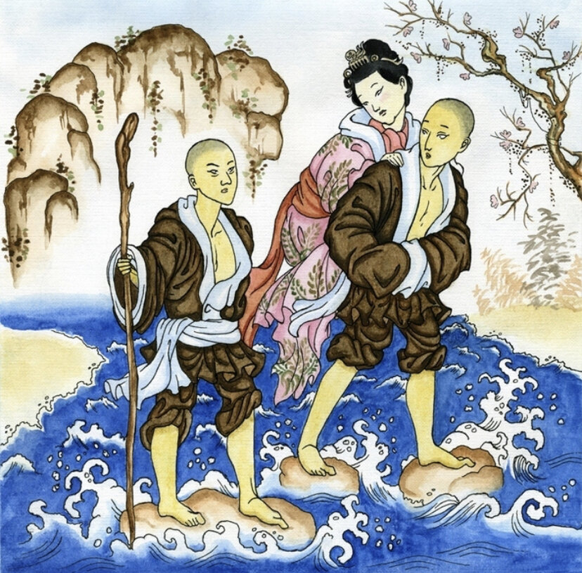 История жизни одной семьи дзен. Притча о двух монахах и женщине. Два монаха и девушка притча. Притча два монаха и женщина через реку. Притча о монахах и девушке.