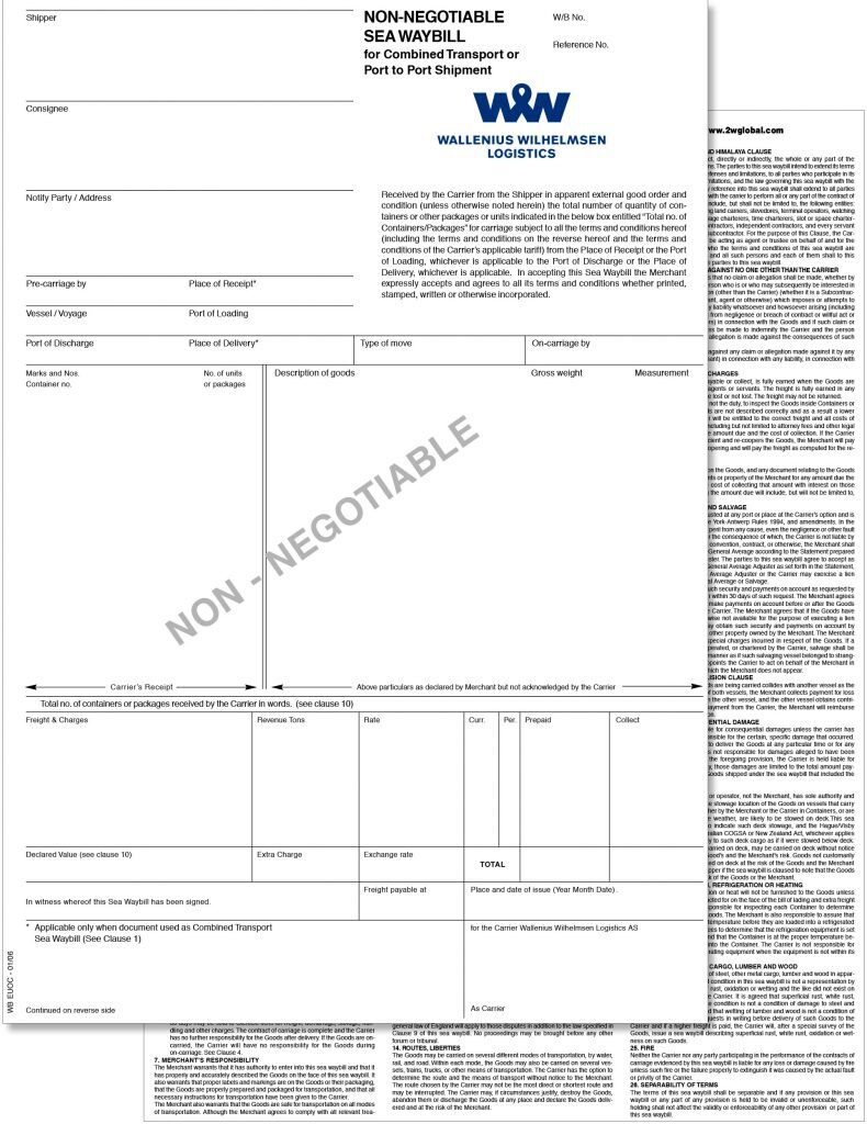 Образец пустой морской накладной (non-negotiable)
