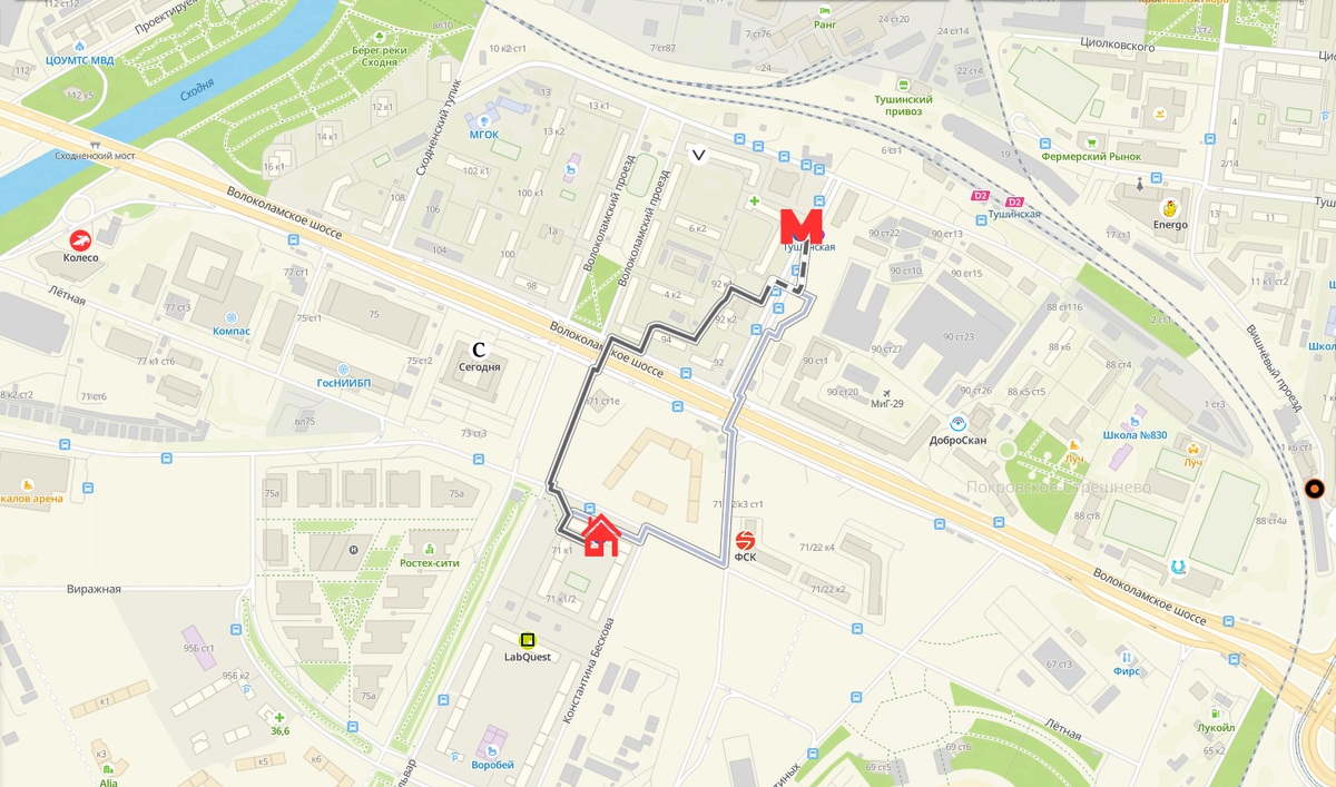 Ближайшая станция метро на карте рядом с ЖК «Город на Реке Тушино-2018»