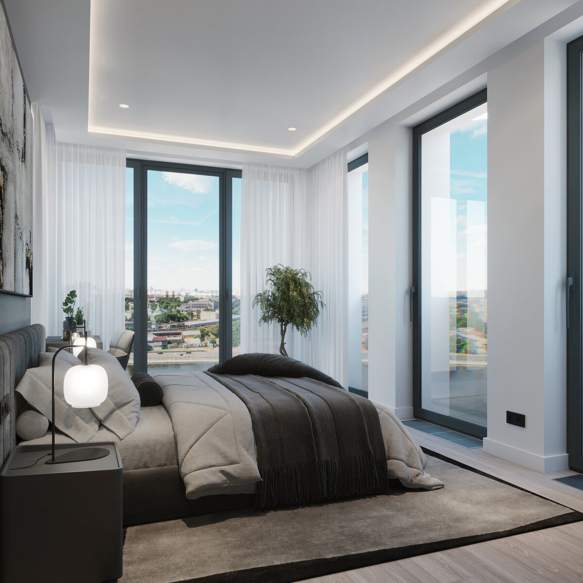 Апартаменты с отделкой и панорамными окнами на Москву-реку