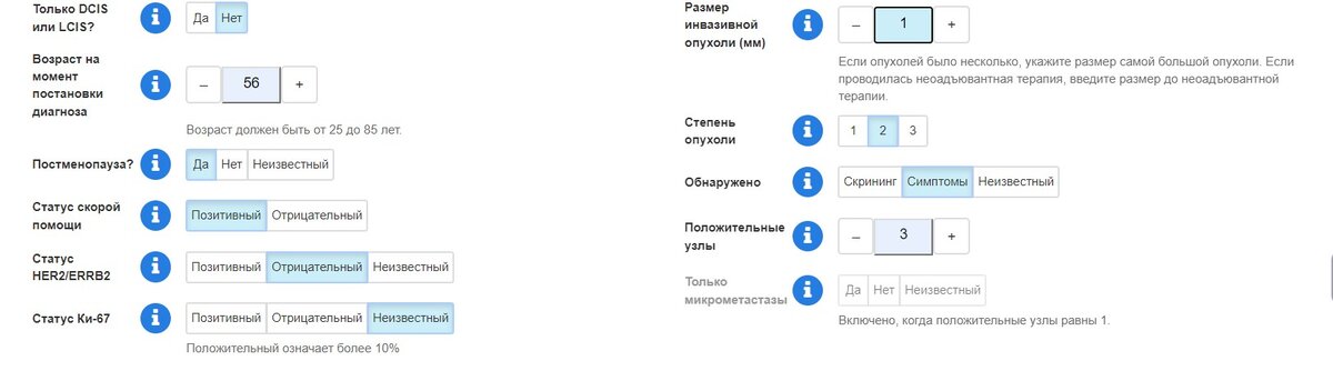 Таблица, где необходимо ввести свои данные об опухоли, я ввела свои данные