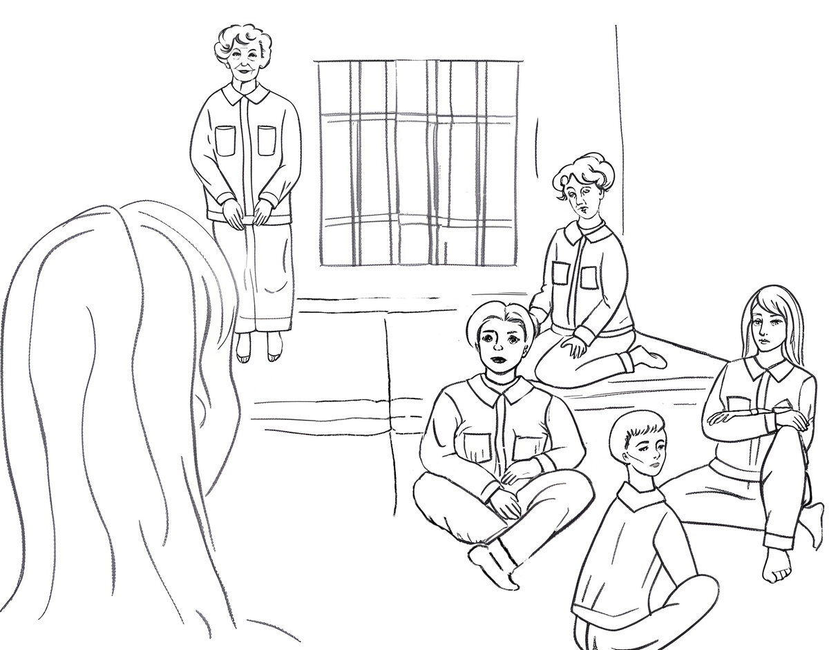 Сабина Альбин. Добро пожаловать! Карандаш, картон, 2023.