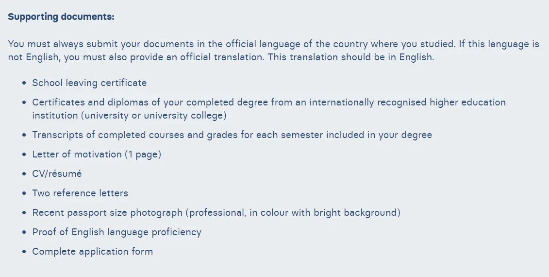 Например, такой список документов требуется предоставить для зачисления в BSBI