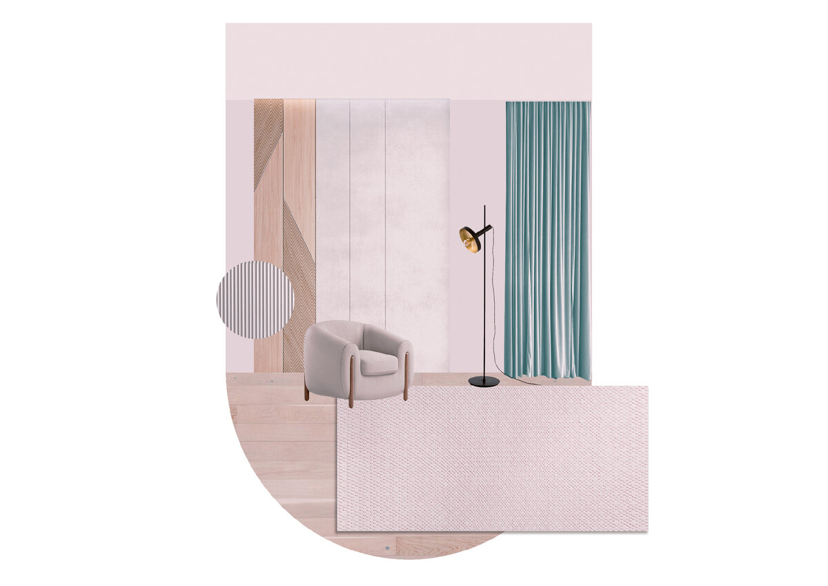 2D коллаж гостиной в современном стиле (контемпорари)