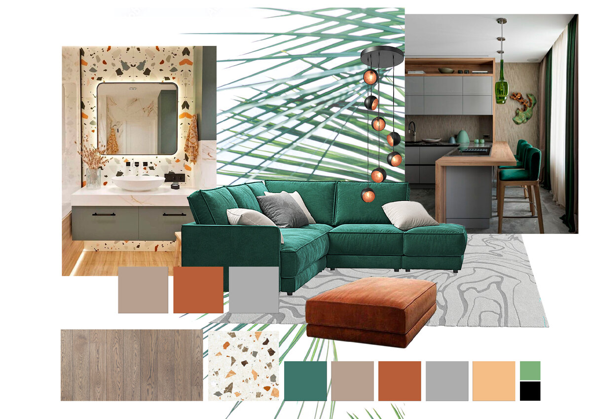 Концептуальный коллаж студии для молодой семейной пары