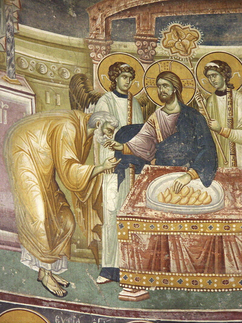 Евхаристия, фреска XIV века в монастырском храме свм. Георгия, Северная Македония.